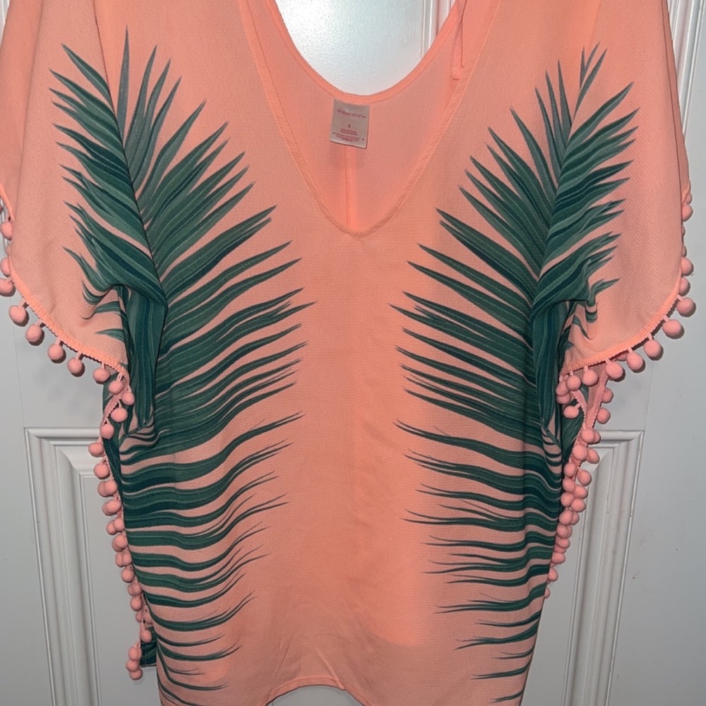 Neon leaf print swimsuit cover up!